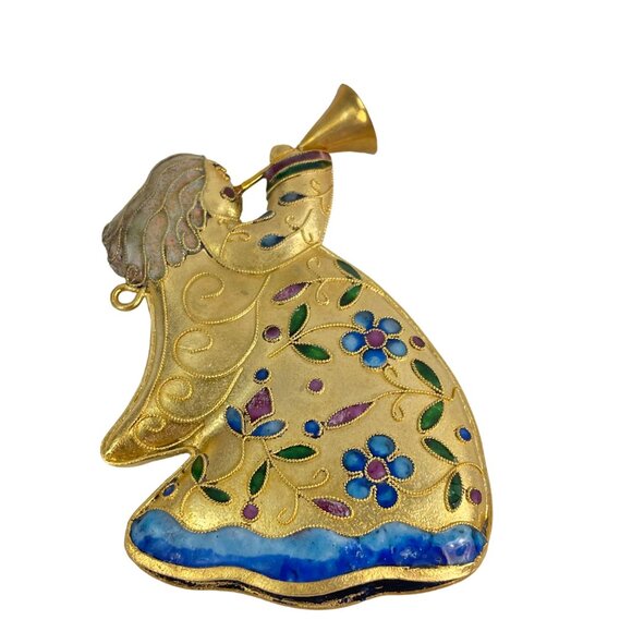 Vintage Enamel Cloisonné Angel Christmas Ornament Handcrafted Gold-Tone Floral D - Picture 1 of 9